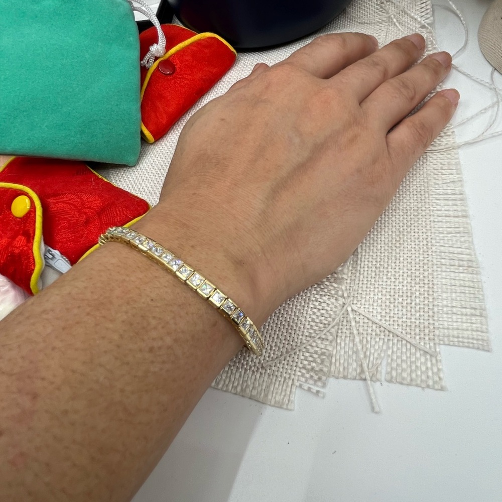 Vintage 90s Vermeil Gold Over Sterling Silver CZ Tennis Bracelet 7.25" Estate - Picture 3 of 17